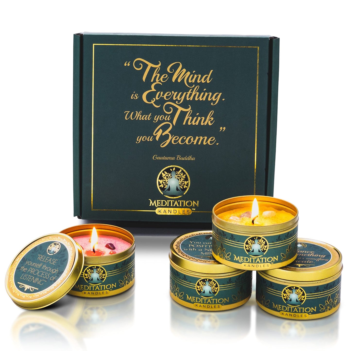 Meditation Candles with Crystals | Natural Aromatherapy Candles for Relaxation & Healing | Stress Relief Candles for Yoga, Meditation & Self Care | 5oz Each 4 Pack Gift Set