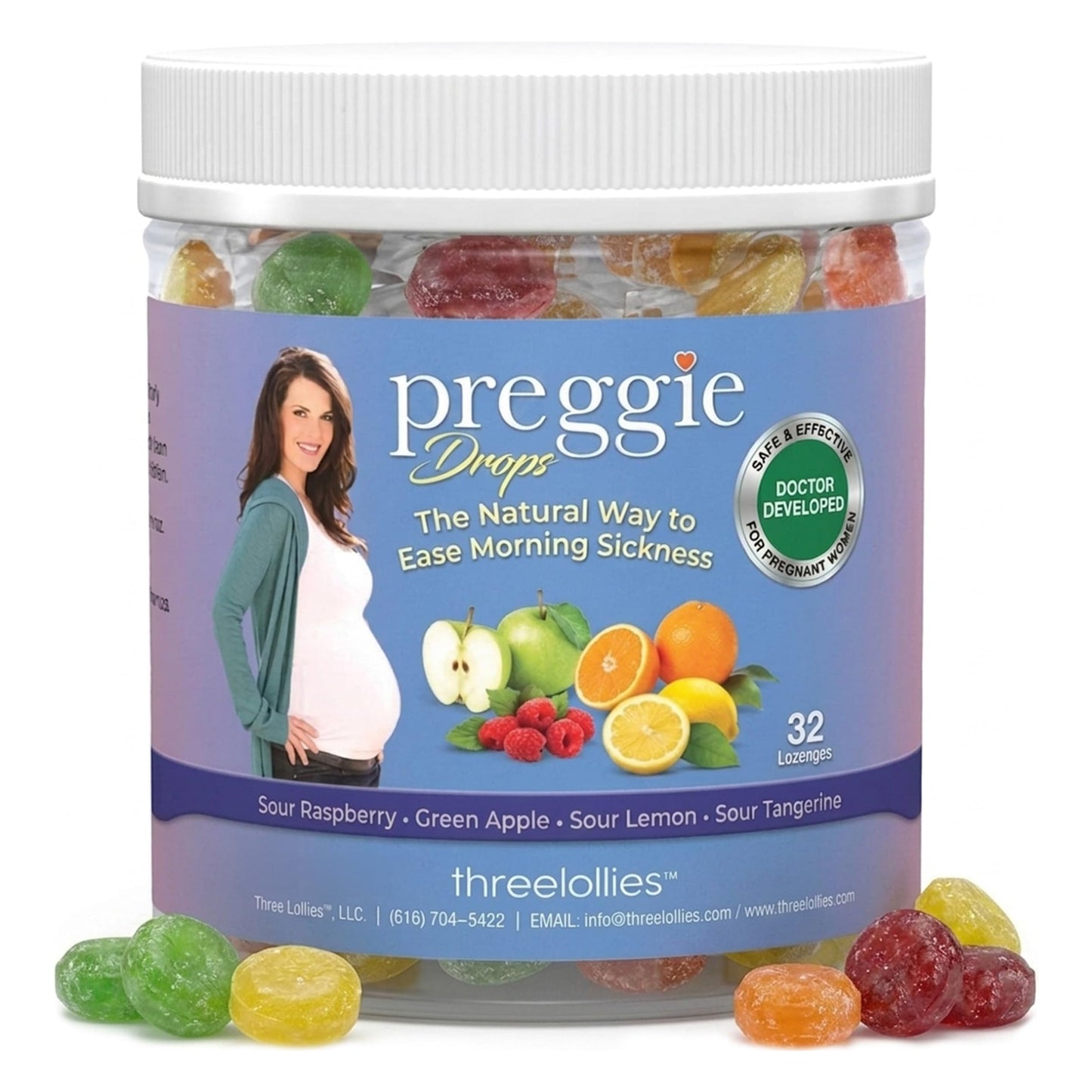 Preggie Drops Pregnancy Nausea Lozenges with Essential Oils & Fruit Extracts, Morning Queasiness Lozenges for Pregnant Women, Natural Sour Drops Variety Pack, 32 Count