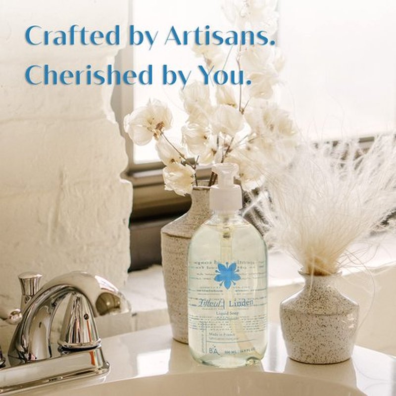 Provence Sante Natural Liquid Soap - Moisturizing Almond Oil Hand Soap with Fresh Linden Blossom Scent - Elegant Pump Dispenser for Kitchen & Bath (16.9 oz)