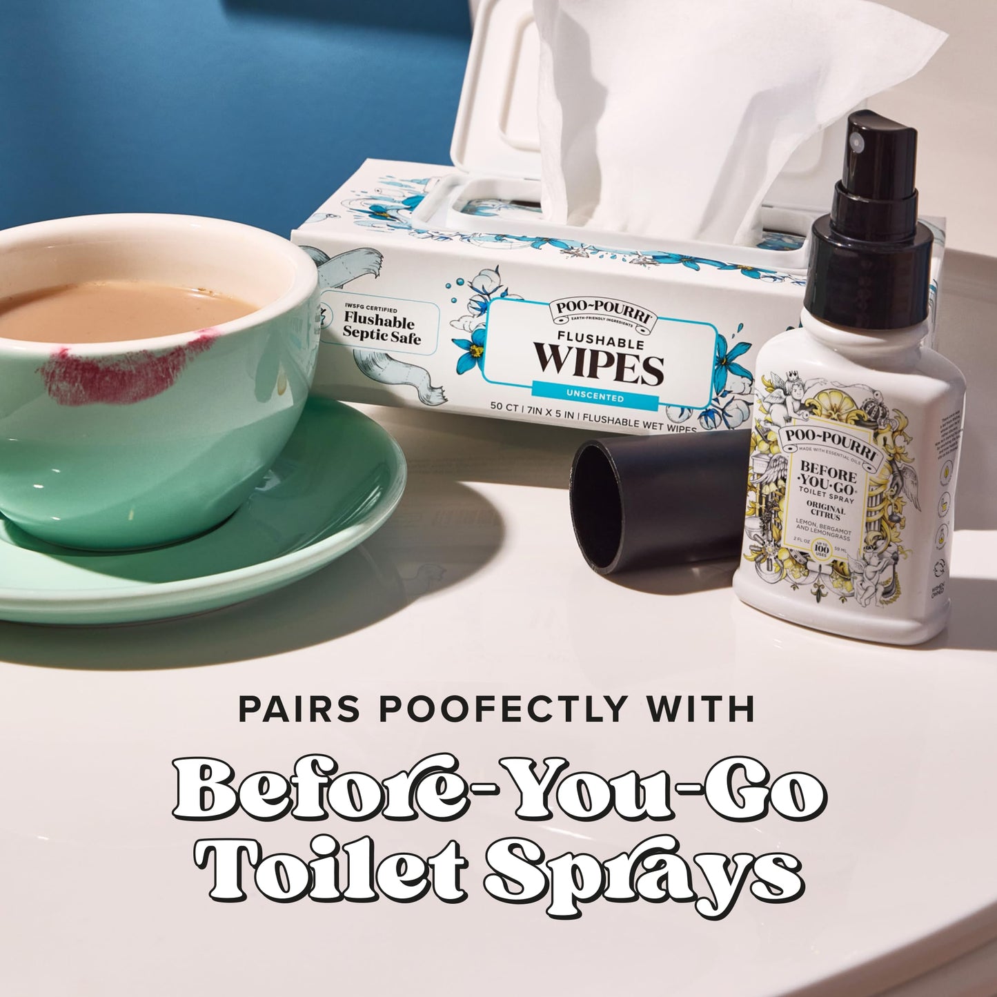 Poo~Pourri Flushable Wipes - Made with Plant Based Fibers, Aloe, & Vitamin E - Adult Wet Wipes - Cucumber & Aloe Essential Oils scent - Septic & Sewer Safe - 3-pack (150 total) with Dispenser Boxes