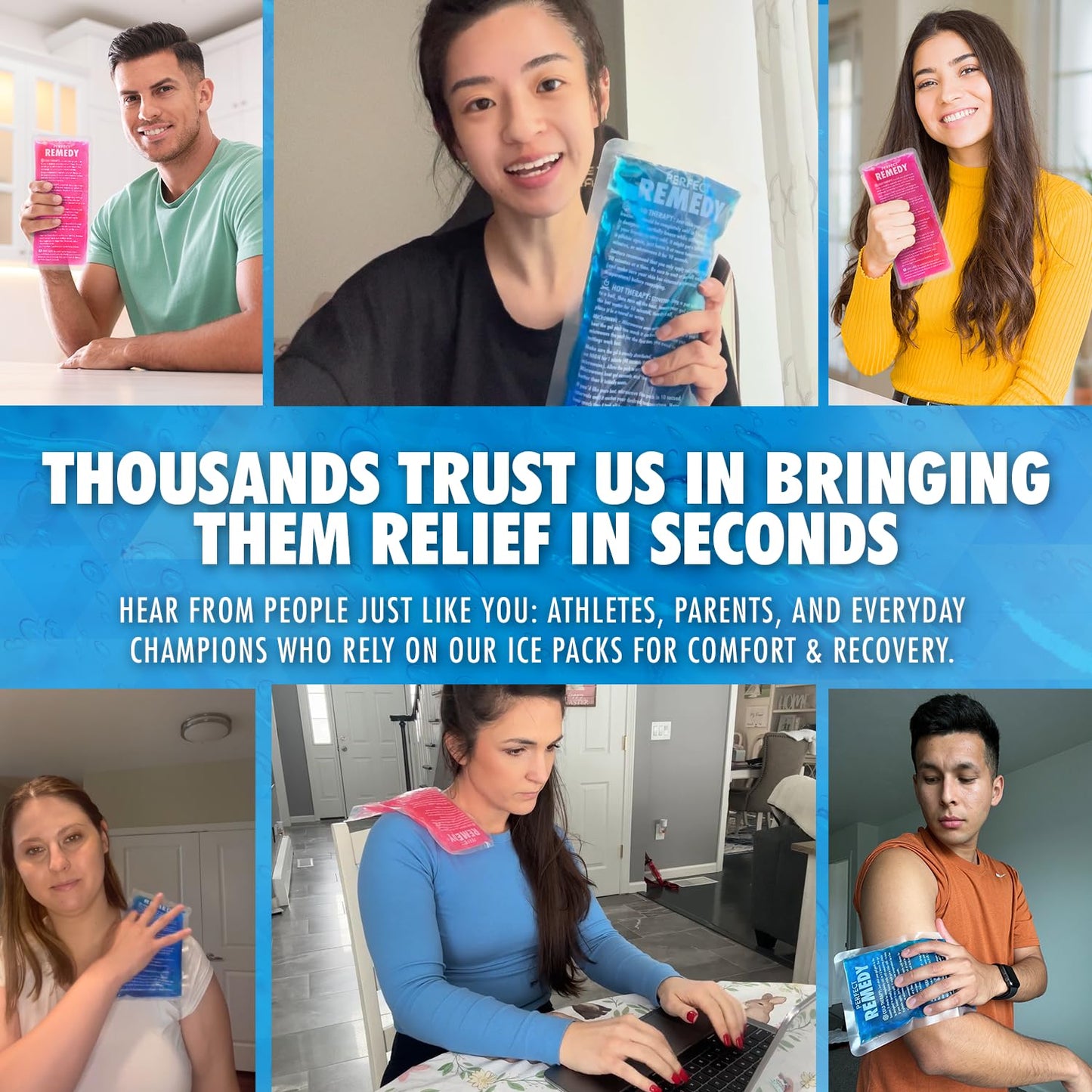 Perfect Remedy 2-Pack Gel Ice Packs for Injuries Reusable, Hot & Cold Pack that’s Durable, Soft & Flexible, Fast Relief & Recovery (Blue, Reg 2PK)