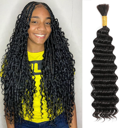 Human Braiding Hair 1 Bundle 18 Inch Deep Wave Bulk Human Hair Natural Black Wet and Wavy Human Hair Bundles for Braiding No Weft 12A Brazilian Virgin Human Hair