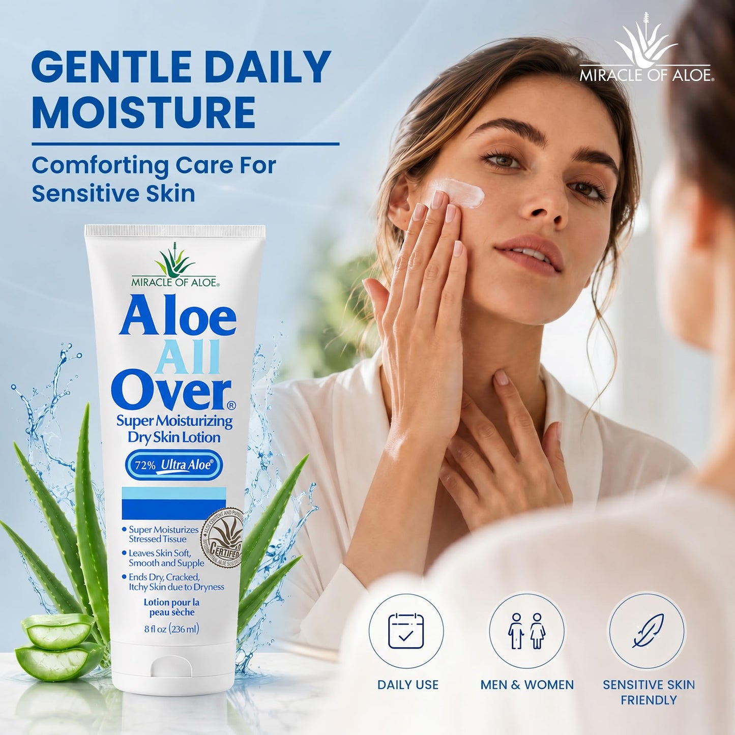 Miracle of Aloe Aloe All Over Super Moisturizing Dry Skin Lotion (3-Pack, 1 oz) - Made with 72% UltraAloe Aloe Vera Gel. Safe for Everyone: Men, Women, Kids. Restores Dry Skin Fast