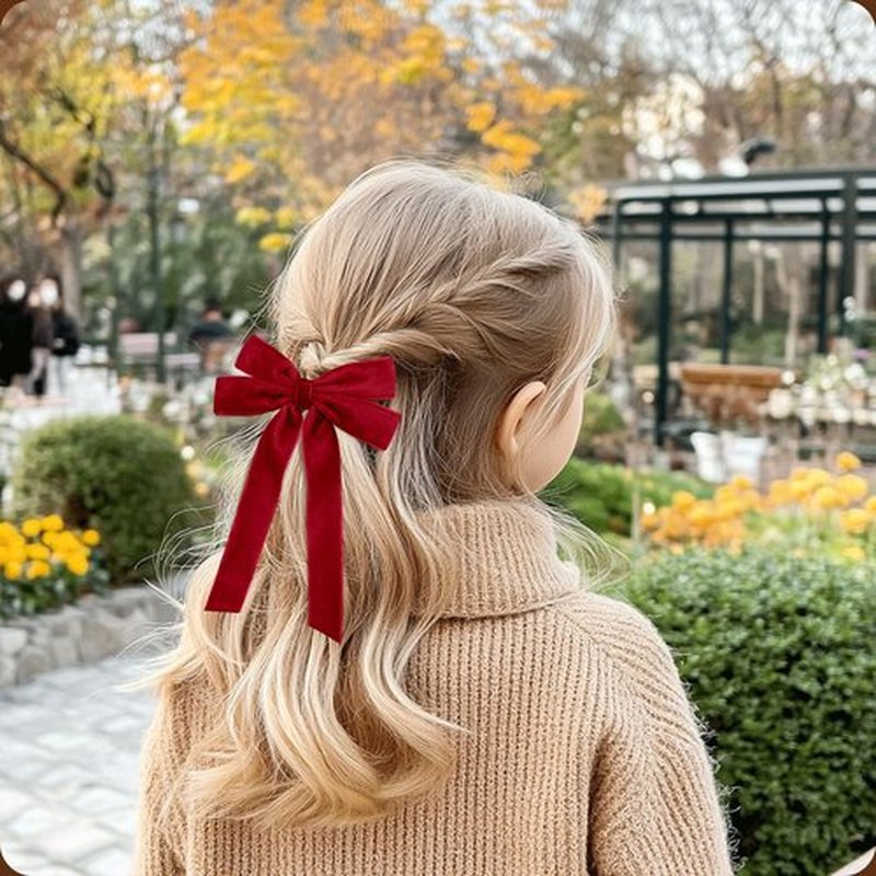 2PCS Red Hair Bows Soft Velvet Bow Hair Clip with Long Tail Hair Accessories for Women Girls Toddlers