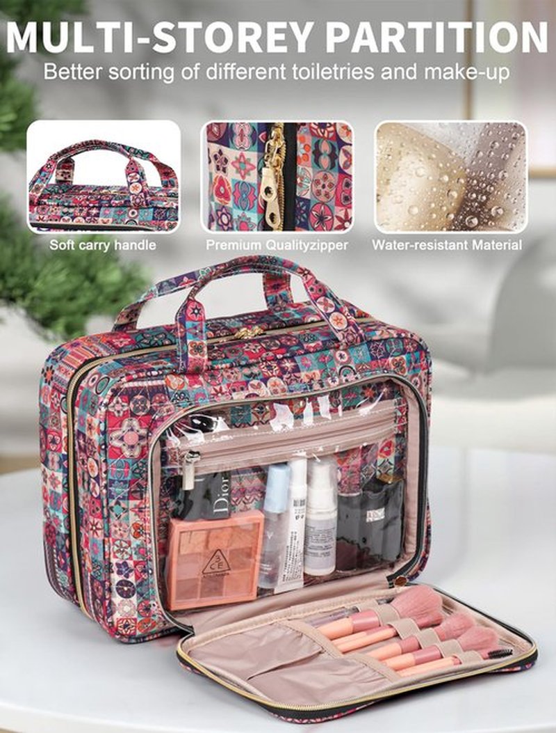 BALULHG Toiletry Bag Travel with Hanging Hook, Water-resistant Cosmetic Makeup Bag Organizer for Shampoo, Full Sized Container, Toiletries，Bohemia-L