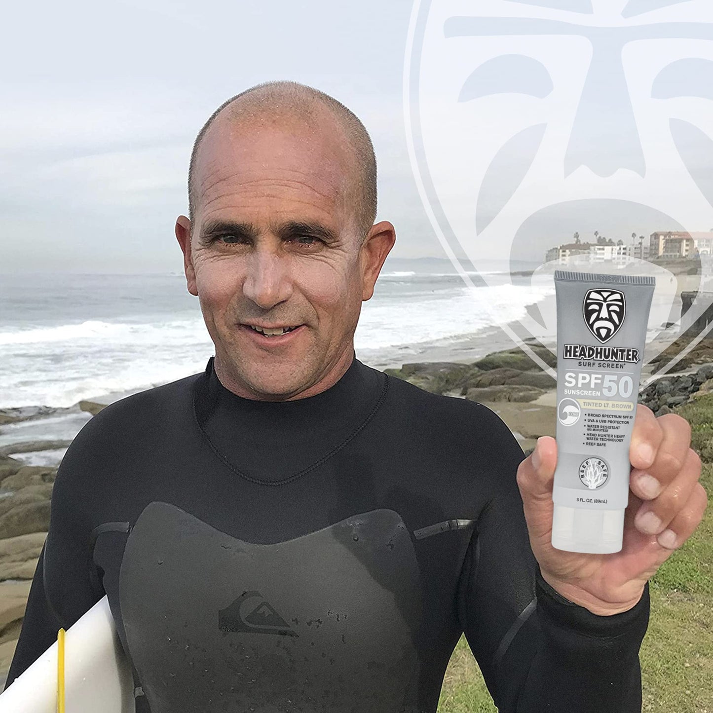 Headhunter Heavy Duty Reef Safe Sunscreen SPF 50 for Surfing - Natural Mineral Sunscreen Face Cream - Broad Spectrum UVA/UVB Safe, Skin Defense Against Damage - Tinted Light Brown Formula (1 Pack)