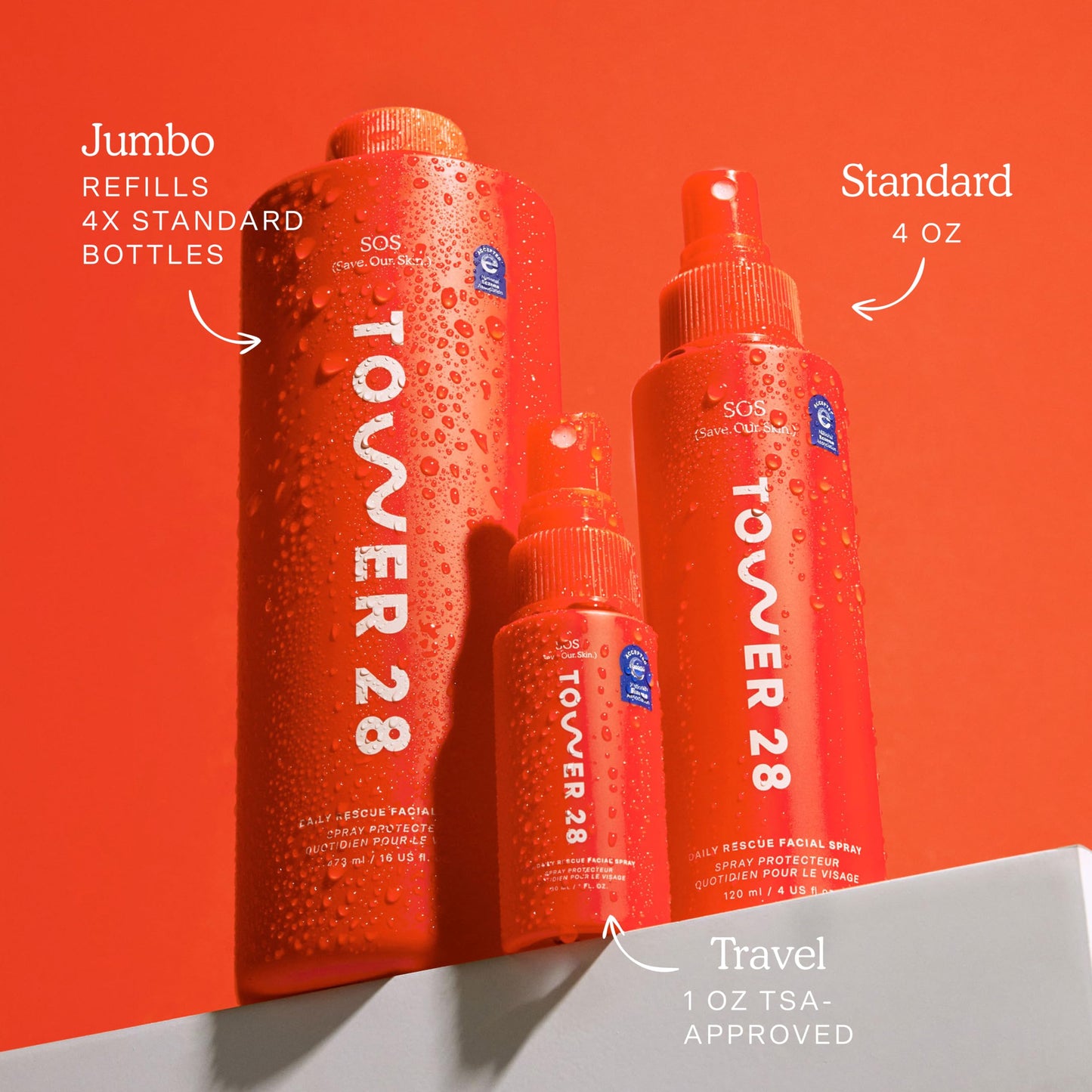 Tower 28 Mini SOS Daily Rescue Facial Spray (1 Oz) + MakeWaves Mascara in Jet - Hypochlorous Acid Spray to Calm Irritation with Volumizing + Lengthening Mascara for Sensitive Eyes (2 Count)