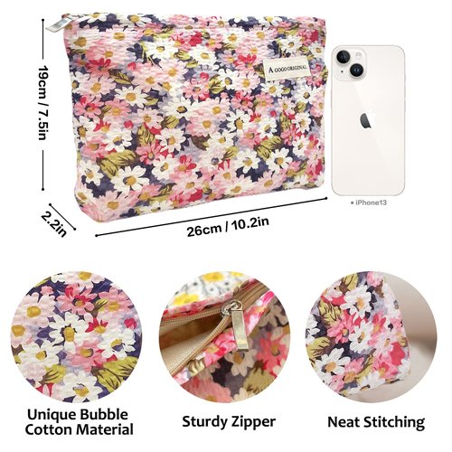 STARDW Floral Cosmetic Bags Makeup Bags for Women and Girls,Travel Makeup Bag Large Capacity Canvas Makeup Bag,Makeup Organizer Bag Zipper Pouch (Colorful Daisies)