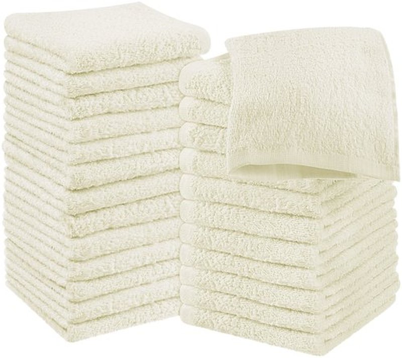 Utopia Towels 24 Pack Cotton Washcloths Set - 100% Ring Spun Cotton, Premium Quality Flannel Face Cloths, Highly Absorbent and Soft Feel Fingertip Towels (Ivory)