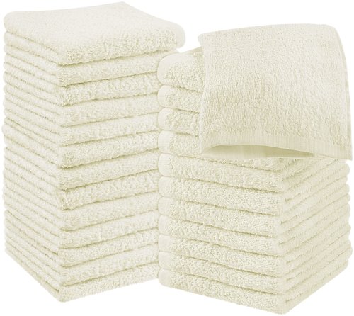 Utopia Towels 24 Pack Cotton Washcloths Set - 100% Ring Spun Cotton, Premium Quality Flannel Face Cloths, Highly Absorbent and Soft Feel Fingertip Towels (Ivory)