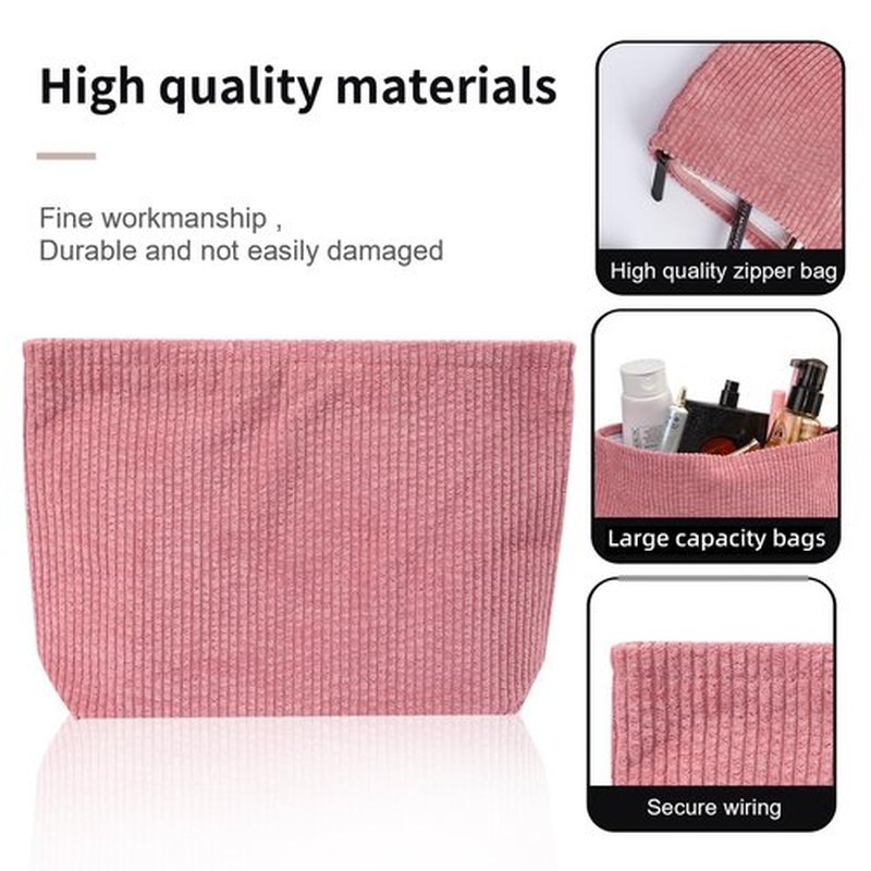 Wudimeitt Cosmetic bag Makeup bag Preppy Cute Corduroy Toiletry bag for women travel essentials (Pink)