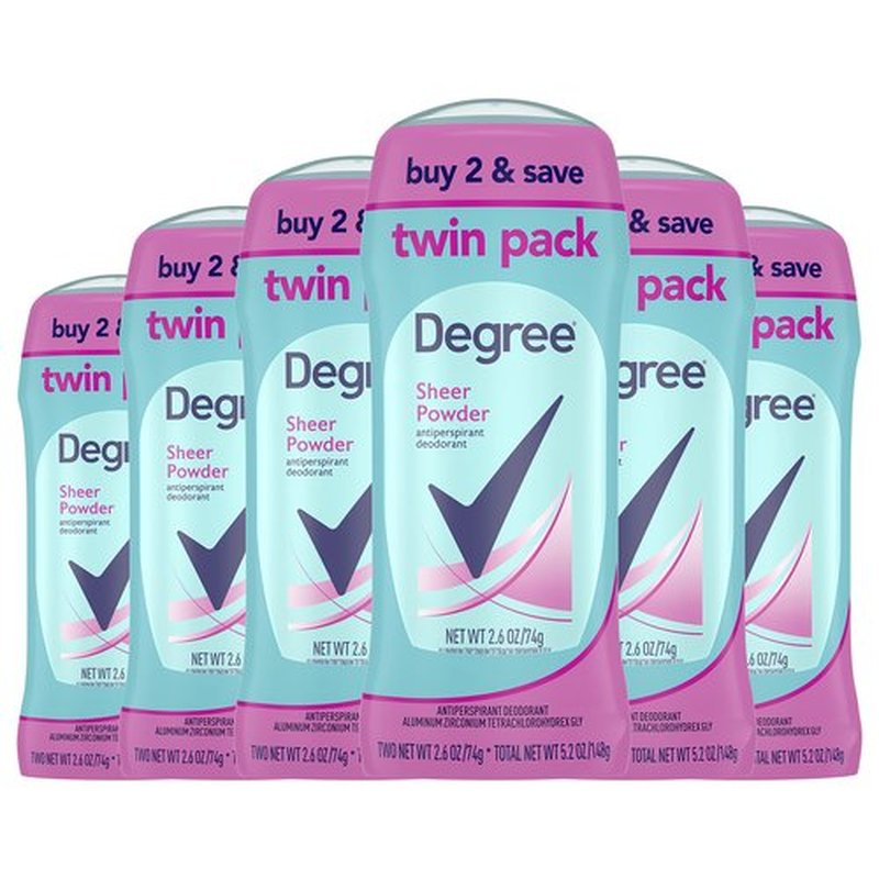 Degree Dry Protection Antiperspirant, Sheer Powder 2.6 oz, Twin Pack (Pack of 6)