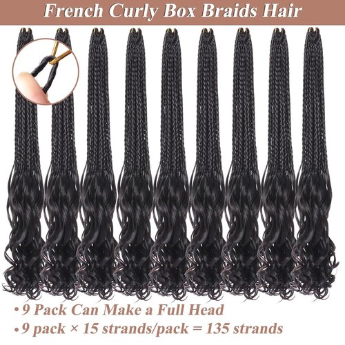RuiYok 12 Inch French Curl Crochet Braids 9 Packs Black Goddess Box Braids Pre Looped Crochet Hair with Bouncy Curly Ends Synthetic French Curly Braiding Hair for Women