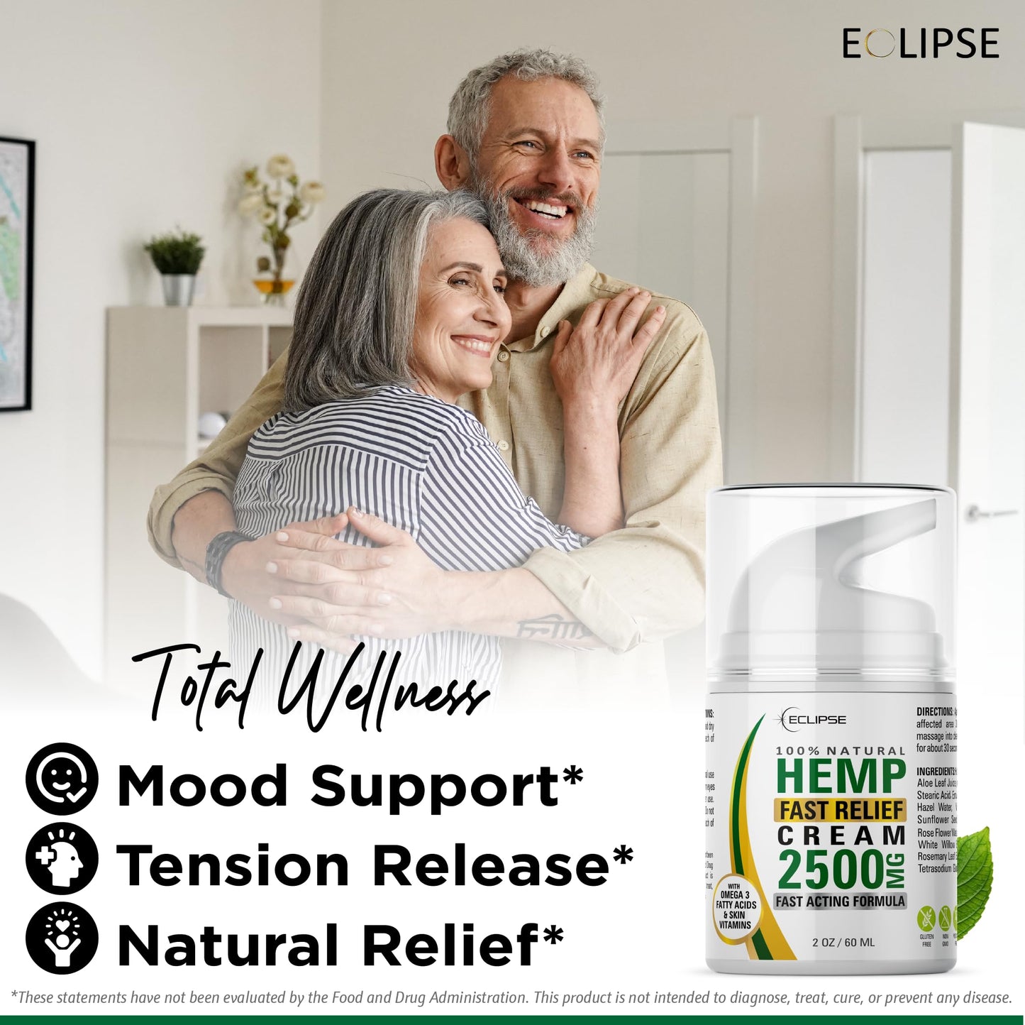 Hemp Cream by Eclipse - Natural Hemp Extract Cream - Made in USA - 2 Pack