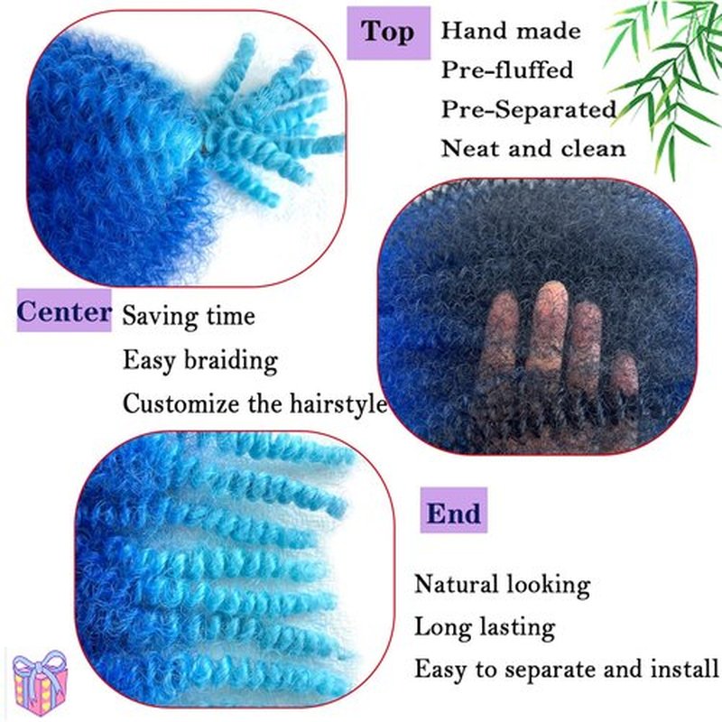 Afro Twist Hair 16 Inch Wrapping Hair for Soft Locs, Cuban Twist Hair 8 Packs Ombre Blue Marley Twist Braiding Hair Afro Twist Hair for Women, Kinky Twist Hair for Braiding (8Packs, Ombre Blue)
