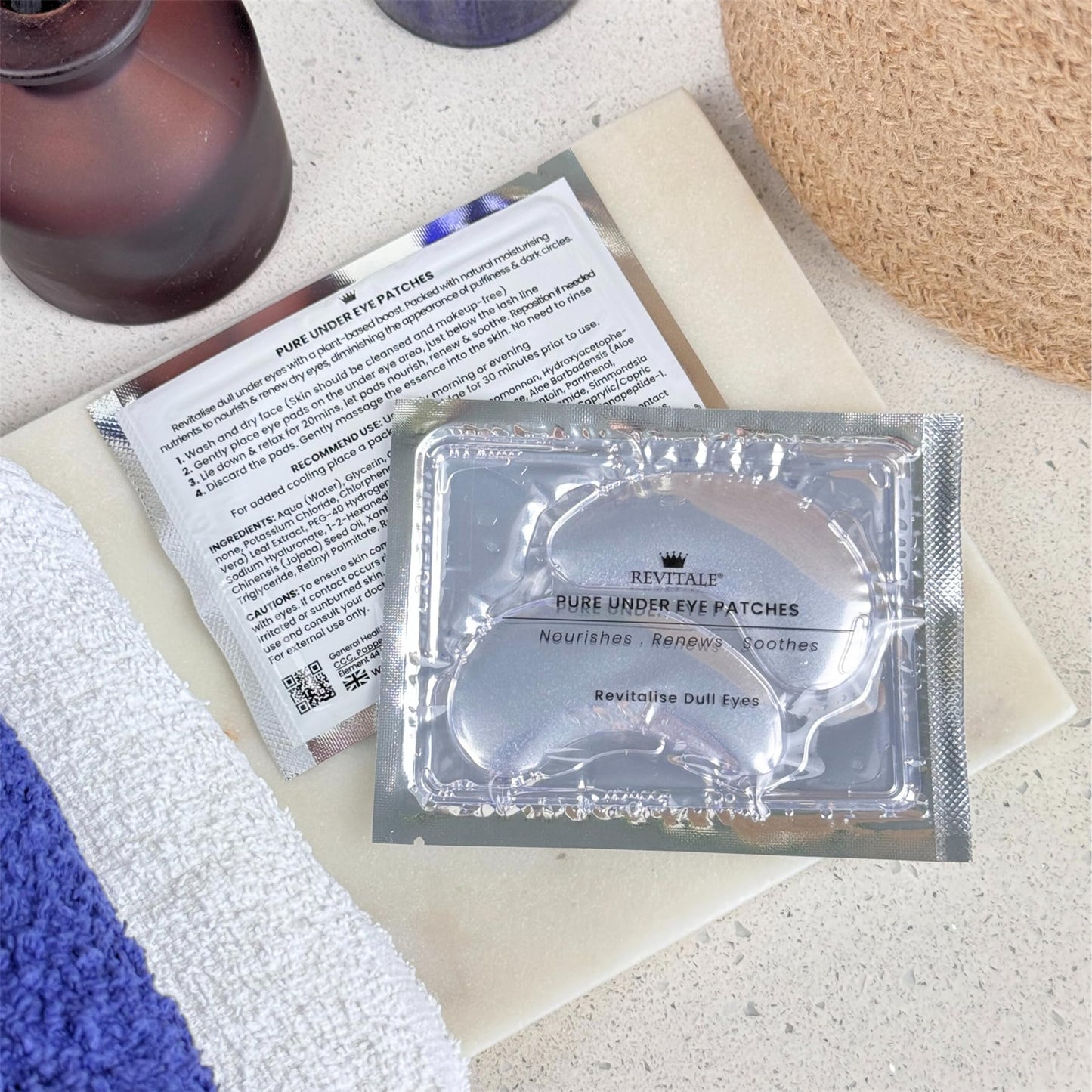 REVITALE Pure Vegan Under Eye Patches, Helps Reduce Puffy Eyes & Dark Circles, Revitalise Dull Eye Masks - Nourishes, Renews, Soothes (Packets - 10 Pair)