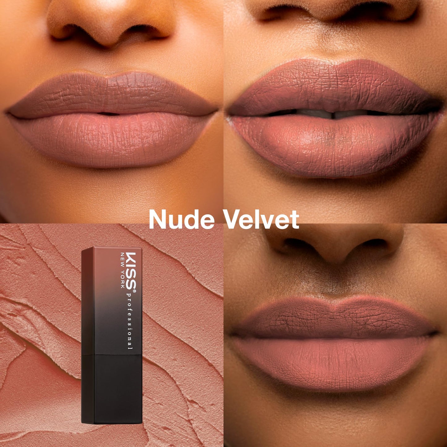 Kiss New York Professional Rich Pigmented Lipstick, Smooth Satin Finish, Long Lasting, Infused with Shea Butter and Vitamin E (Nude Velvet)
