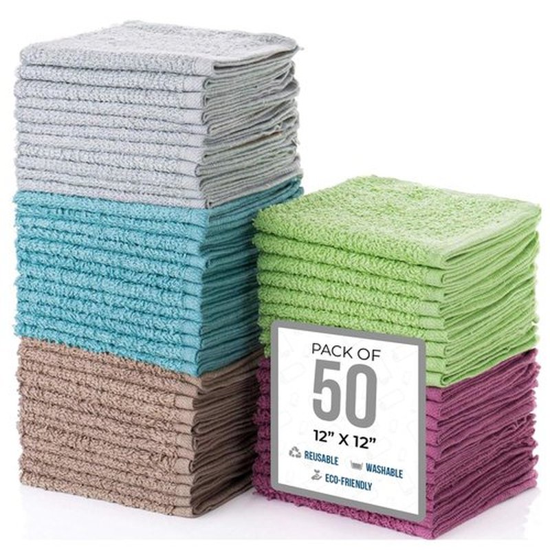 Simpli-Magic 79148 Cotton Washcloths, 50 Pack, Multi Color Towel Set