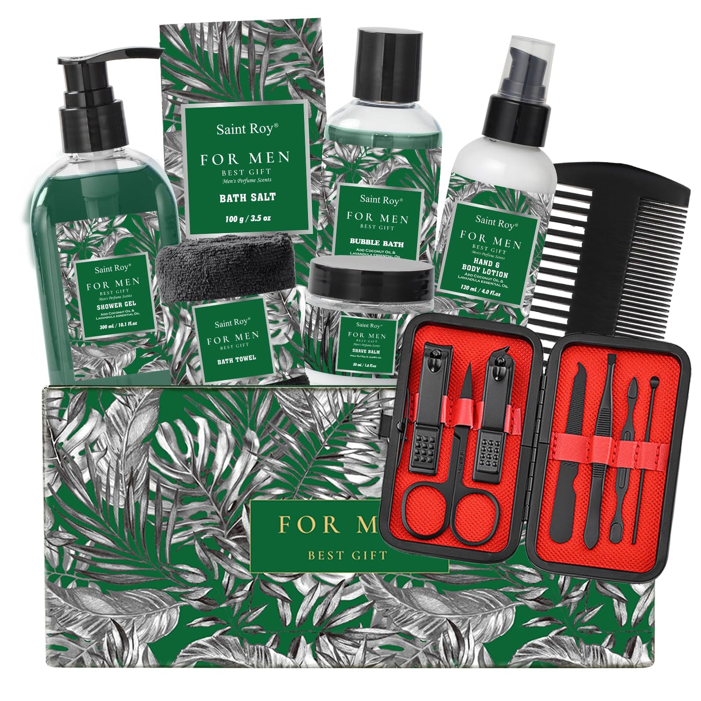 15 Pcs Fathers Day Gifts for Men Dad, Cedar & Bergamot Bath & Body Gift Basket, Face Skin Care Kit, Self-Care Gift, Beard Balm, Shower Gel Men Gift set, Birthday, Christmas, Mother, Husband
