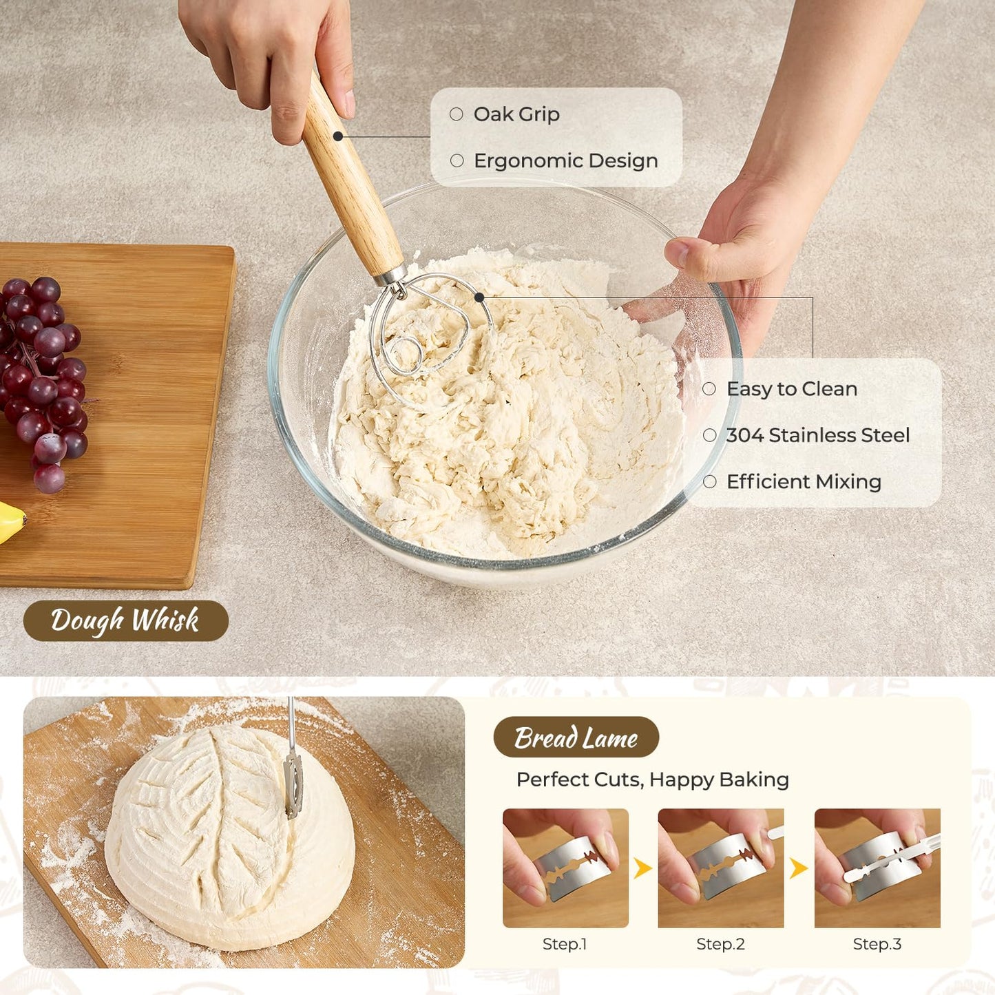 Napute Sourdough Starter Kit, 9PCS Sourdough Breads Baking Supplies, Silicone Banneton Bread Proofing Basket Set with 9" Round & 10" Val, Bread Sling, Whisk, Bread Lame, Sour Dough Baking Tools
