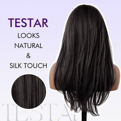 testar Long Black Wigs For Women Black Layered Wigs Lace In Hairline Natural Looking Heat Resistant Synthetic Wigs for Daily Party Use 26 In