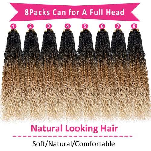 Unionbeauty 8 Packs Boho Box Braids Crochet Hair 24 Inch Goddess Box Braids Crochet Hair with Curly Ends Bohemian Hippie Box Braids Synthetic Braiding Hair Extension for Black Woman Crochet Box Braids