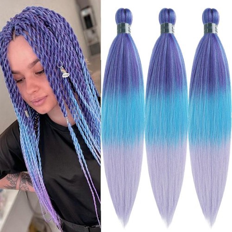 UPruyo Pre Stretched Braiding Hair Blue Purple Ombre Braiding Hair Pre Stretched Synthetic Hair Extensions for Braiding Box Braids Yaki Knotless Hypoallergenic Prestretched Braiding Hair 26 inch