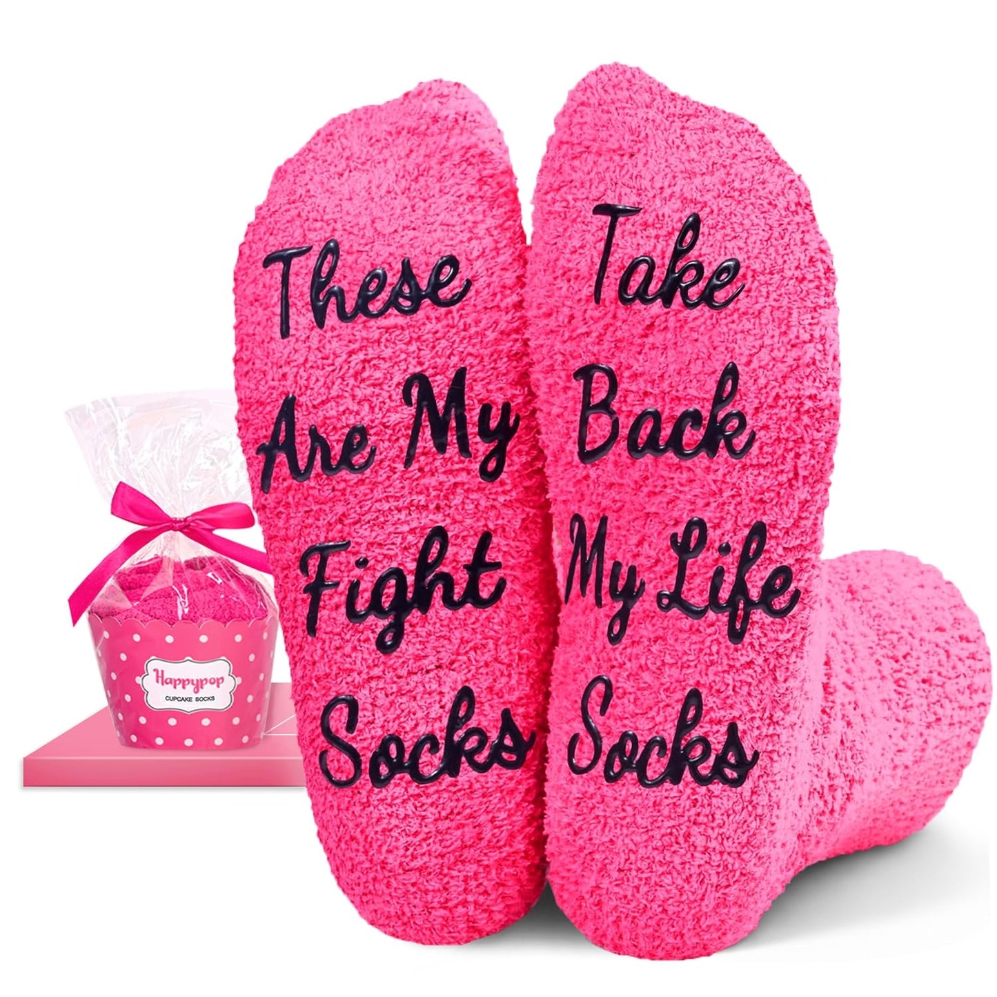HAPPYPOP Inspirational Chemo Cancer Gifts - Women Breast Cancer Awareness Socks for Survivors, Comfort Chemo Care Gift Ideas for Patients Female Pink