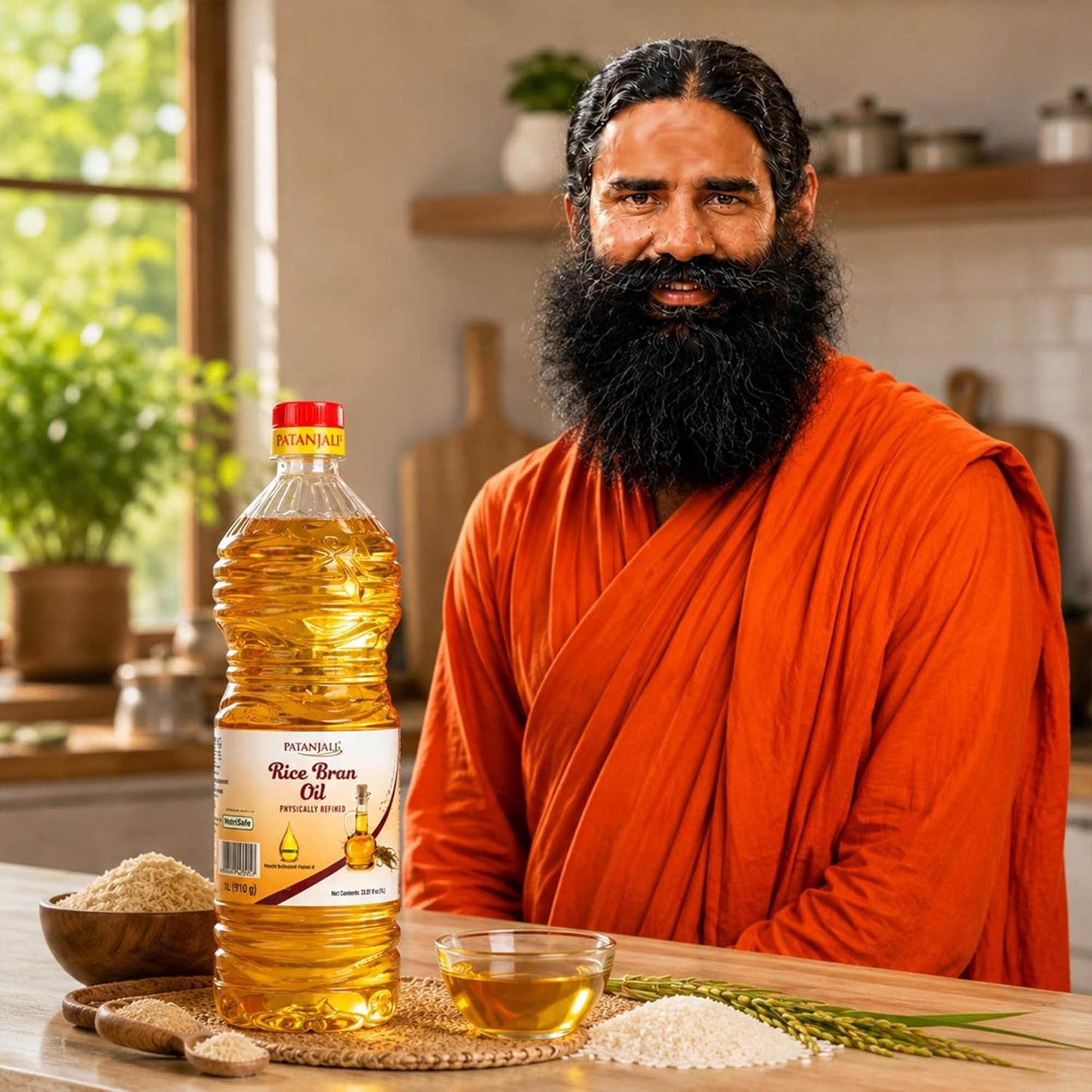 Patanjali Rice Bran Oil, 1 Liter (33.82 fl oz) – Refined Cooking Oil for Everyday Indian & Asian Cooking, Neutral Flavor
