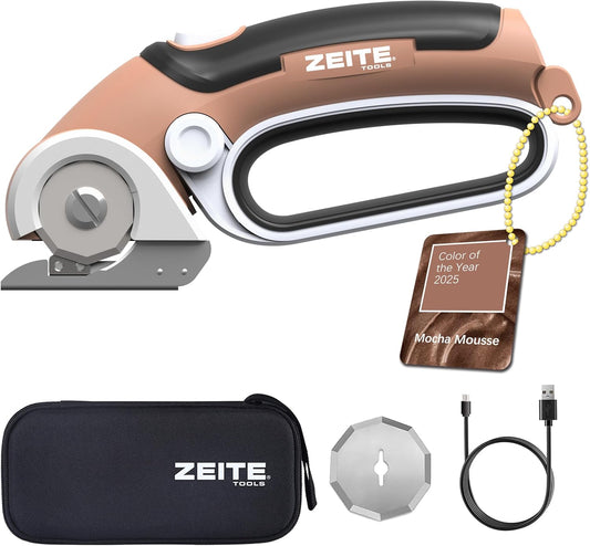 Cordless Electric Scissors - 4V Rotary Cutter for Cardboard, Fabric & Plastic | Easy to Hold, Mocha Color
