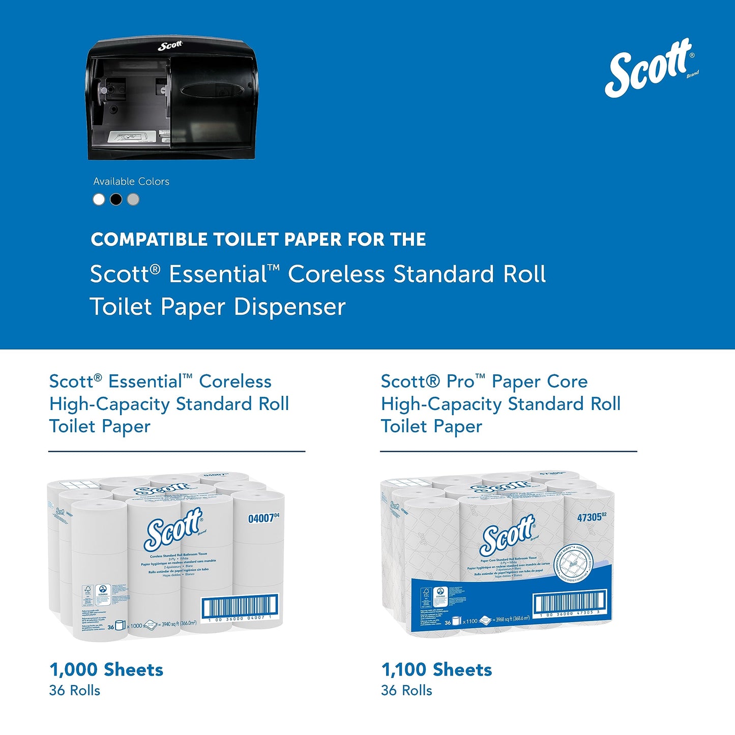 Scott Professional Coreless Standard Roll Toilet Paper Dispenser (09604), Black, Holds 2 Rolls, Wall Mounted, Commercial Grade (Qty 1)