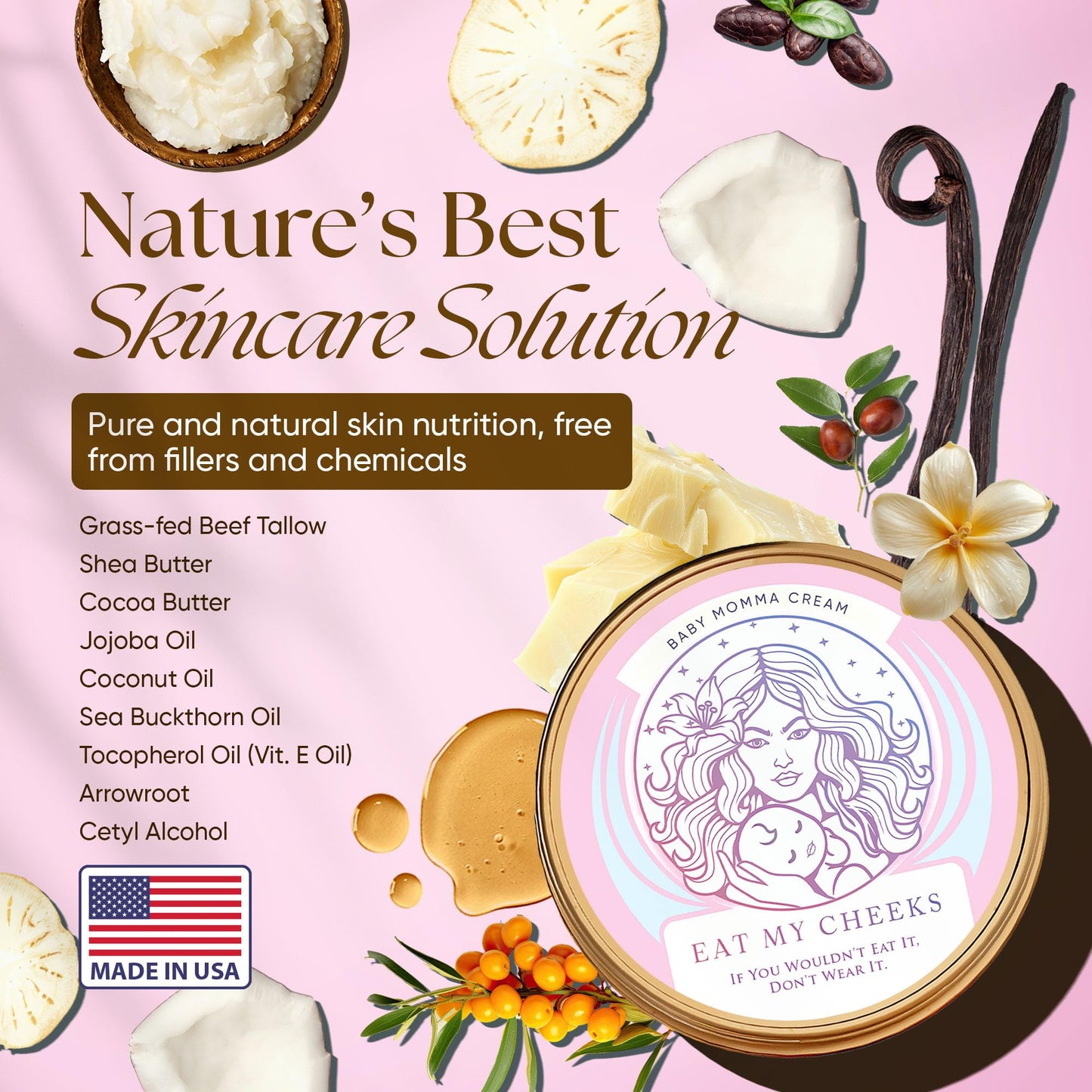 Eat My Face Baby & Mom Beef Tallow Cream – Gentle Enough for Newborns, Powerful Enough for Mom | Grass Fed, Organic | Soothes Eczema, Diaper Rash & Stretch Marks, 4 oz