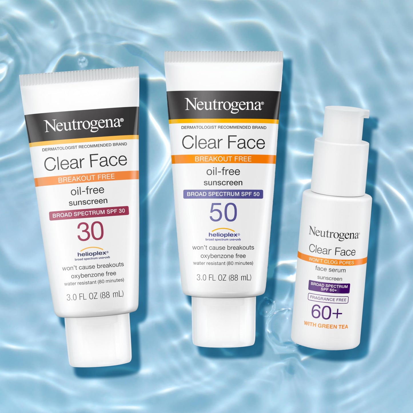 Neutrogena Clear Face Liquid Lotion Sunscreen for Acne-Prone Skin, Broad Spectrum SPF 50 Protection, Oil-, Fragrance- & Oxybenzone-Free Sunscreen, Non-Comedogenic, Twin Pack, 2 x 3 fl. oz (Pack of 2)