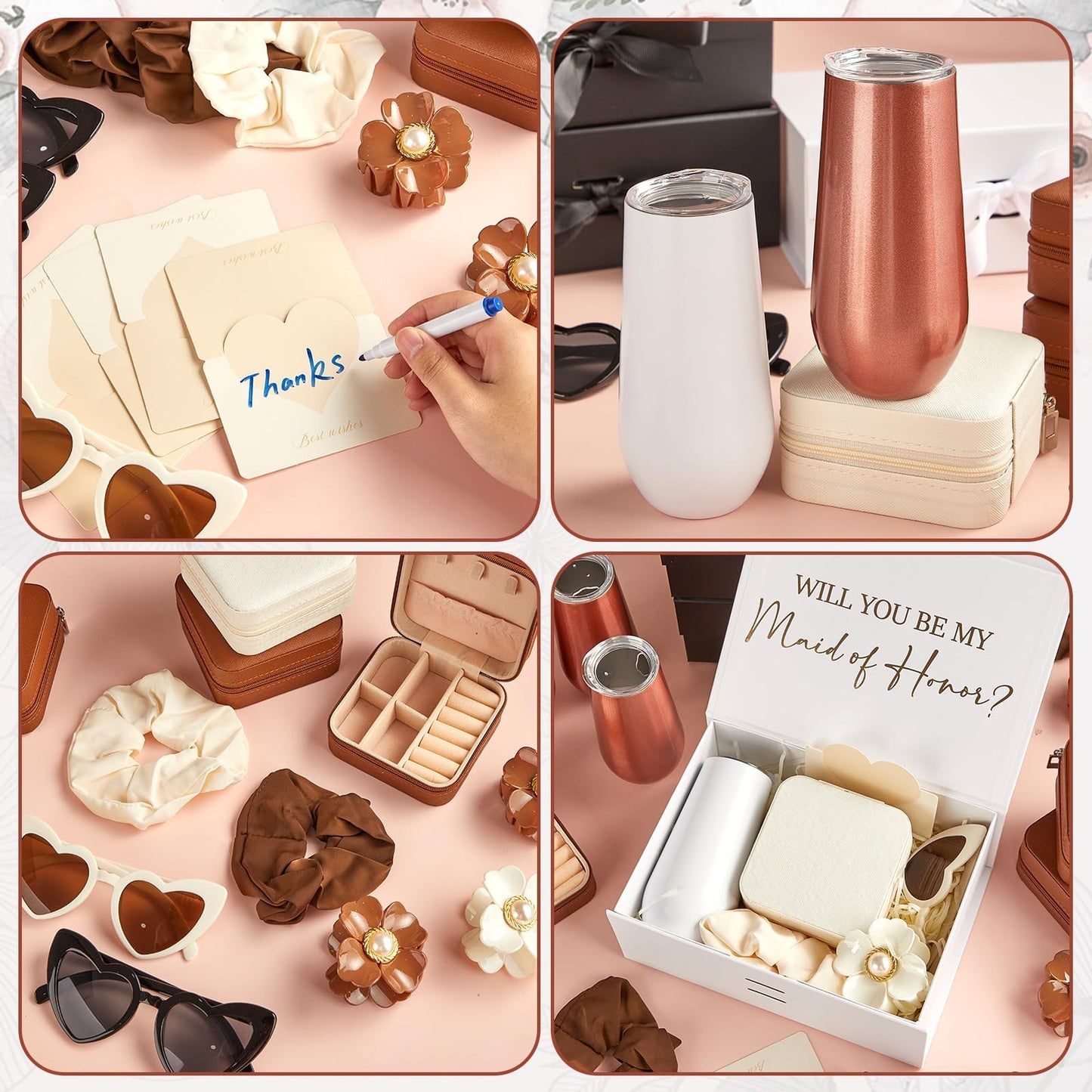 44Pcs Bridesmaid Proposal Gifts Bridesmaid Box Set Will You Be My Bridesmaid Bulk Maid of Honor Gifts with Gift Box Stainless Steel Champagne Tumbler Cards for Bridal Shower Wedding Bachelorette