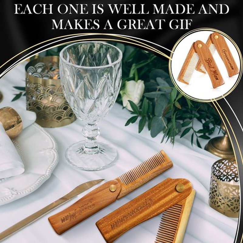 Lineshading 6 Pcs Folding Beard Comb for Men Groomsmen Gift Best Man Gift Pocket Combs Bulk Hair Mustache Comb for Grooming Detangling Wedding Favor Gift (Wood Color,Wooden)