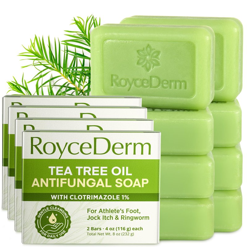 Roycederm Antifungal Bar Soap - Tea tree Oil Soap - Athlete’s Foot Treatment for Jock Itch & Ringworm - Tea Tree Oil Scent, 4 Pack