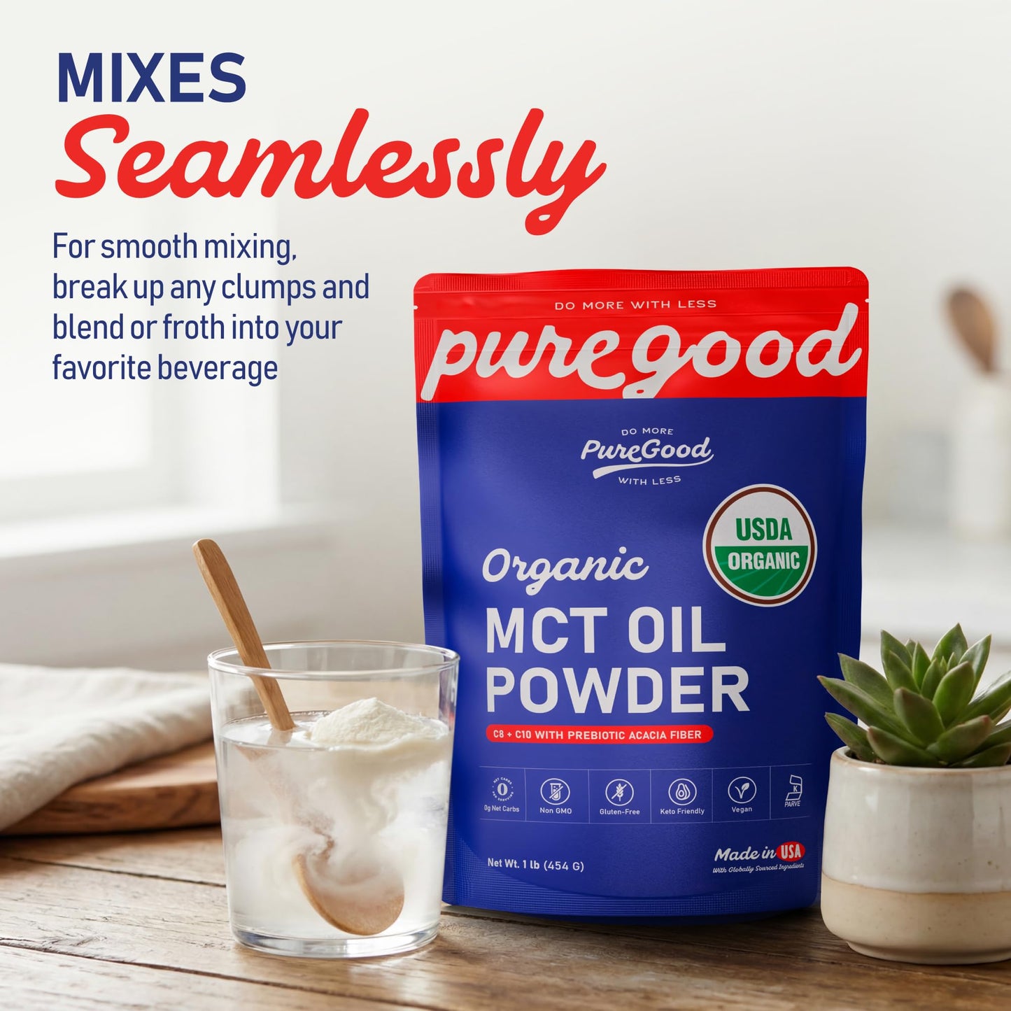 PureGood Organic MCT Oil Powder with Prebiotic Fiber, 1 Pound (16 oz) | C8 & C10 from Coconuts | MCT Oil Coffee Creamer, Unflavored | Non-GMO, Vegan, Kosher, Gluten Free
