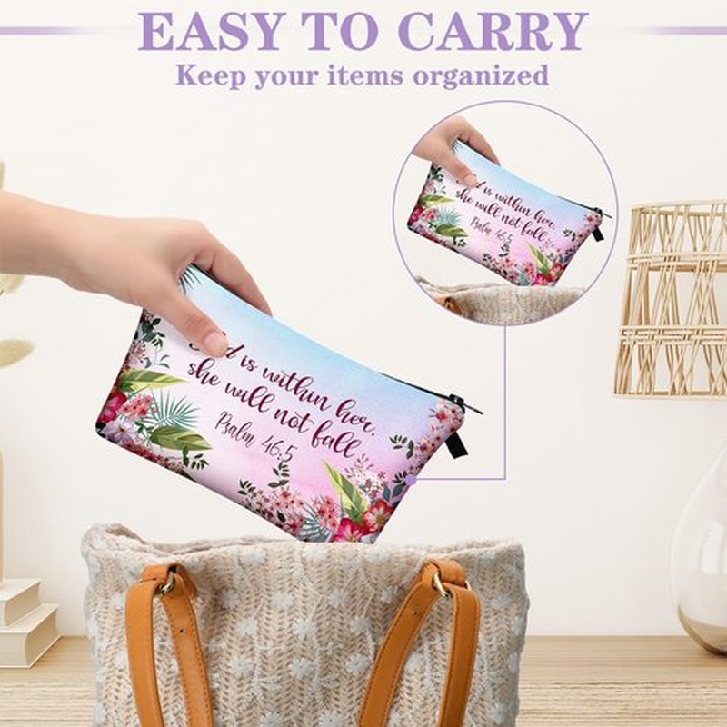Chunful 12 Pcs Inspirational Christian Bags Bulk for Women Bible Verse Cosmetic Bag Pencil Pouch Gift Zippered Flower Organizer for Student Office Journaling Supplies, 7.48 x 4.72 Inch(Stylish)