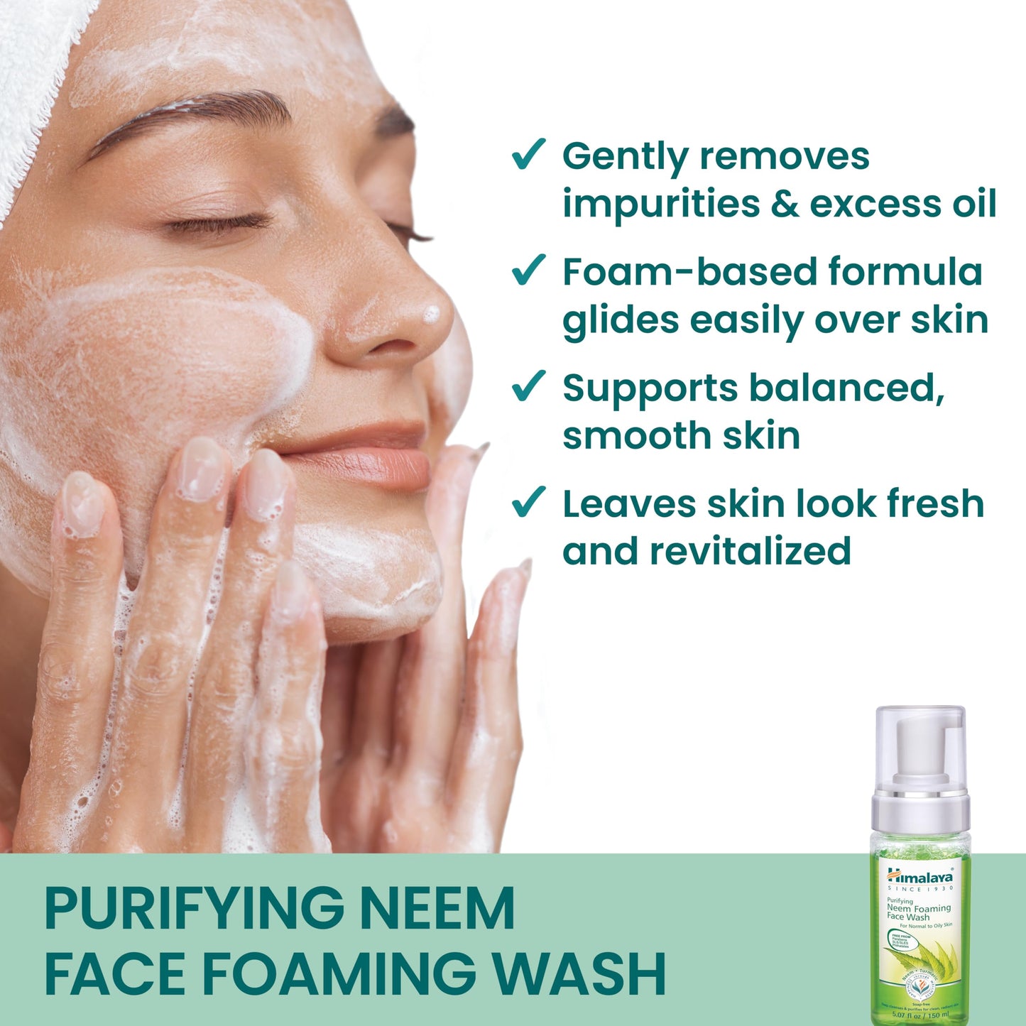 Himalaya Purifying Neem Foaming Face Wash, Soap-Free Daily Foaming Facial Cleanser with Neem & Turmeric for Deep Cleaning, Paraben-Free, Dermatologically Tested, 150 ml (5.07 oz)