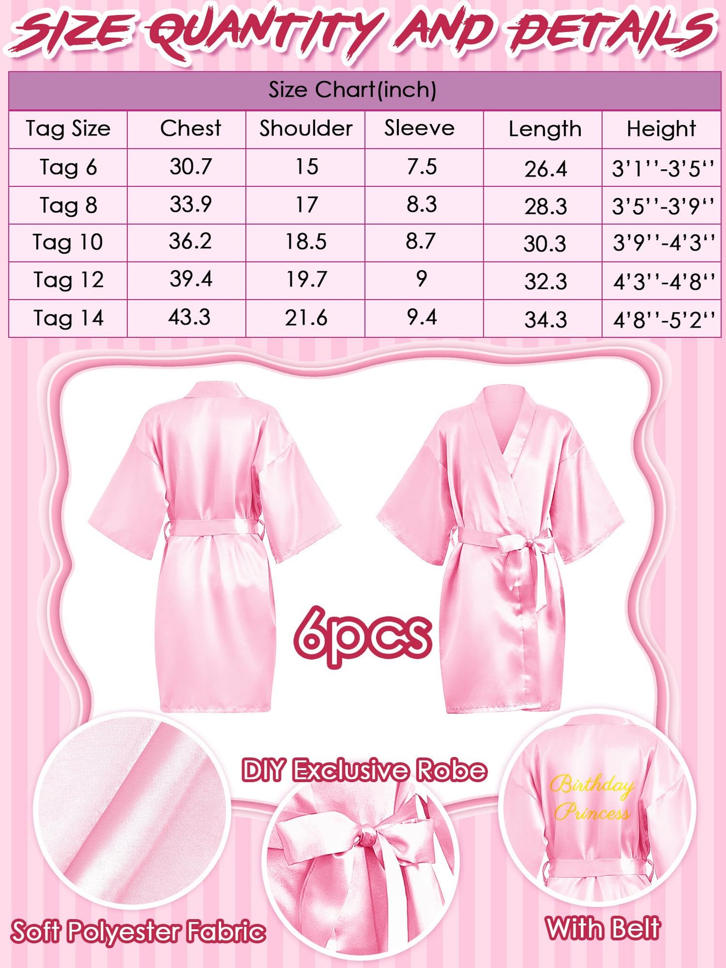 Sintuff 24 Pcs Sleepover Party Supplies for Girls 6 Spa Robes for Girls Slumber Party 6 Tote Bags 6 Headbands 6 Spa Masks(Size 10,Pink)