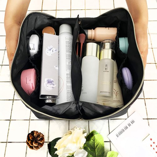 Stoney Clover Dupes Preppy Makeup Bag Black Stoney Clover Stuff Bag for Travel Chenille Letter Bag Large Capacity Travel Cosmetic Bag Nylon Pouch Lay Flat Makeup Bag Open Flat Varsity Letter Bag