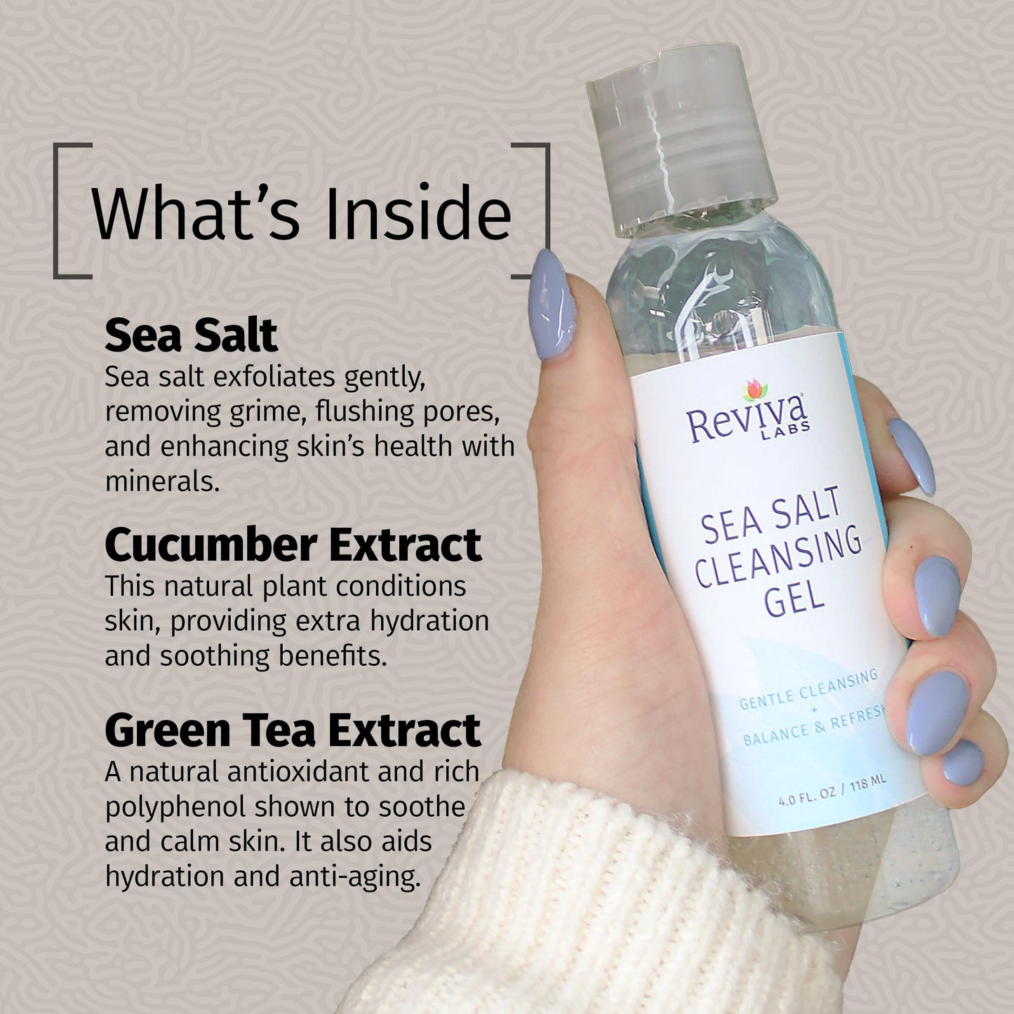 Reviva Labs Sea Salt Face Wash 4 fl oz – Gentle Facial Cleanser with Mineral-Rich Sea Salt for Balanced, Hydrated, & Refreshed Skin – Cleansing Gel for All Skin Types, Including Sensitive Skin