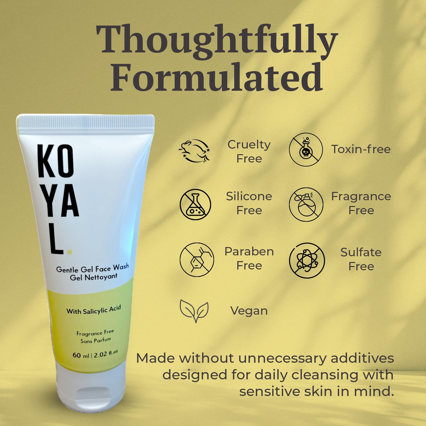 Koyal Beauty Gentle Gel Face Wash for Sensitive Skin - Hydrating Cleanser with Panthenol & Glycerin - Fragrance Free, Vegan, Sulfate Free - Face Wash for Dry Skin