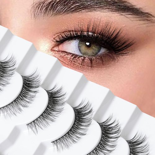 Onlyall Natural Lashes Wispy Lashes Natural Look False Eyelashes Natural Flared Eyelashes False Eye Lashes Soft Fluffy Lashes 7 Pairs DK53