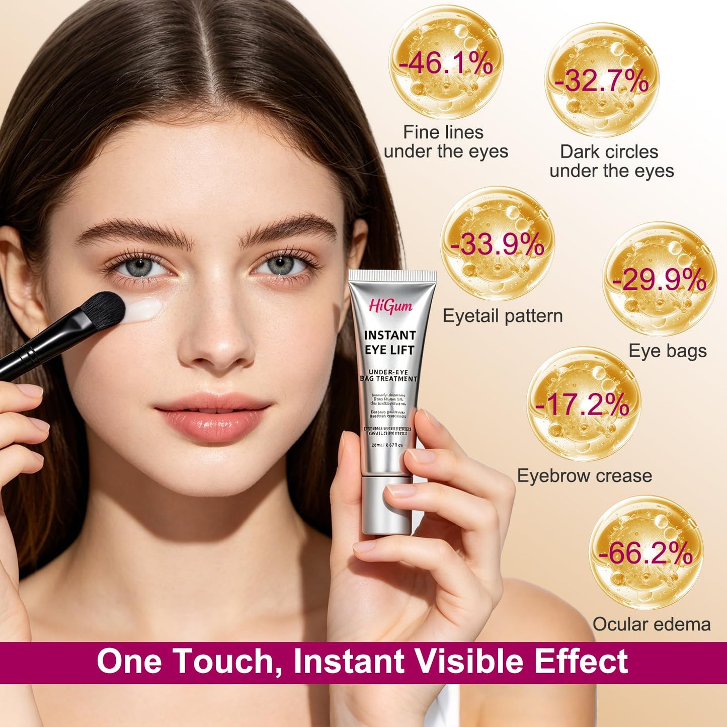 HIGUM Instant Firm Eye Lift & Tighter, Under Eye Treatment for Bags, Wrinkles, Puffiness & Dark Circles, Anti-Aging Under Eye Cream with Precision Application Brush|All Skin Types （7）