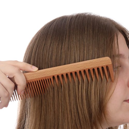 Wide Tooth Wooden Comb | Cepillo Ancho de Madera para Cabello | Natural Hairbrush | Vintage Style Hairbrush | Wood Comb for Gentle Styling | Anti-Static Hair Comb (Sparse and Dense Tooth)
