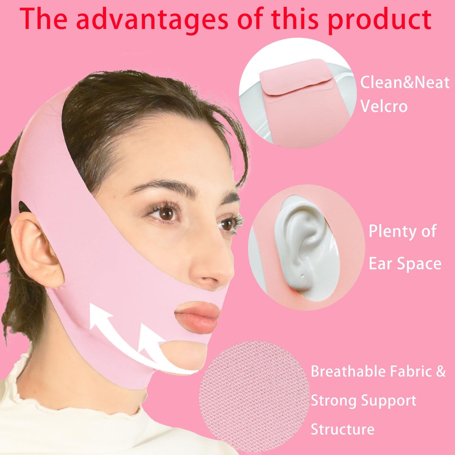 V Line Lifting Mask Chin Strap for Sleeping, Face Lifting Strap, Chin Strap, V Line Mask, Jawline Shaper, Jaw Strap, Double Chin Reducer, Face Lift Tape & Snoring Solution (Pink.)