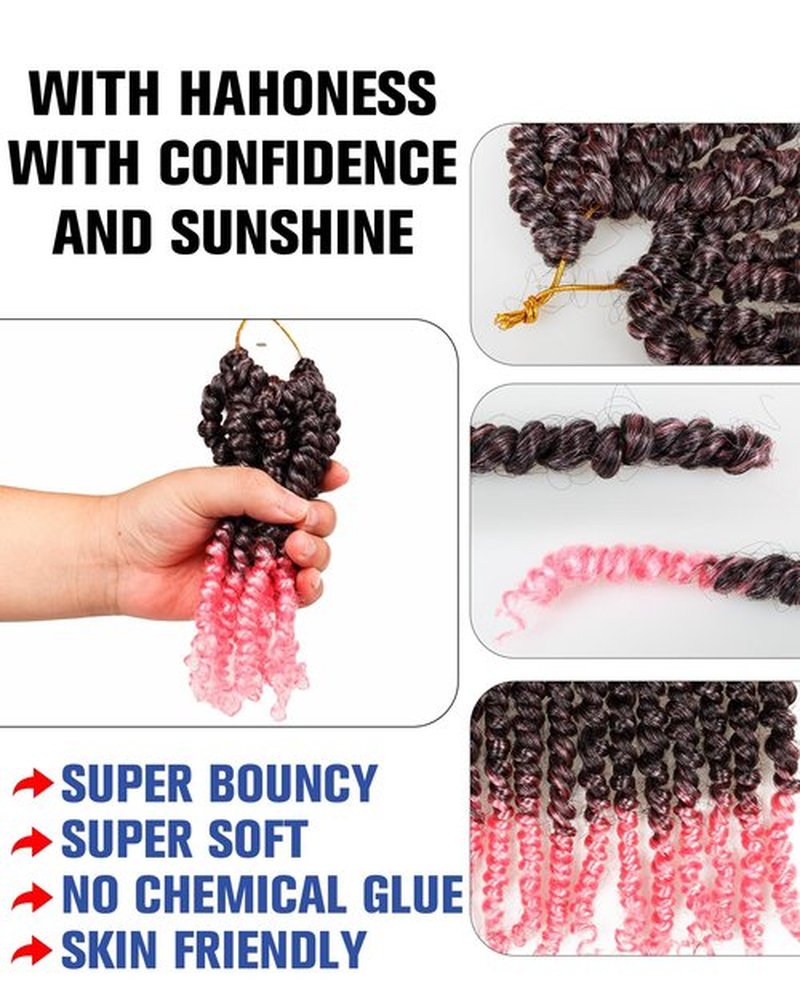 hahoness 10 Inch 8 Packs Pre Looped Passion Twist Crochet Hair for Black Women and Kids-Ombre Pink, Super Soft Bouncy Synthetic Braided Hair Extensions(10 Inch-8 Packs,T1B/Pink)