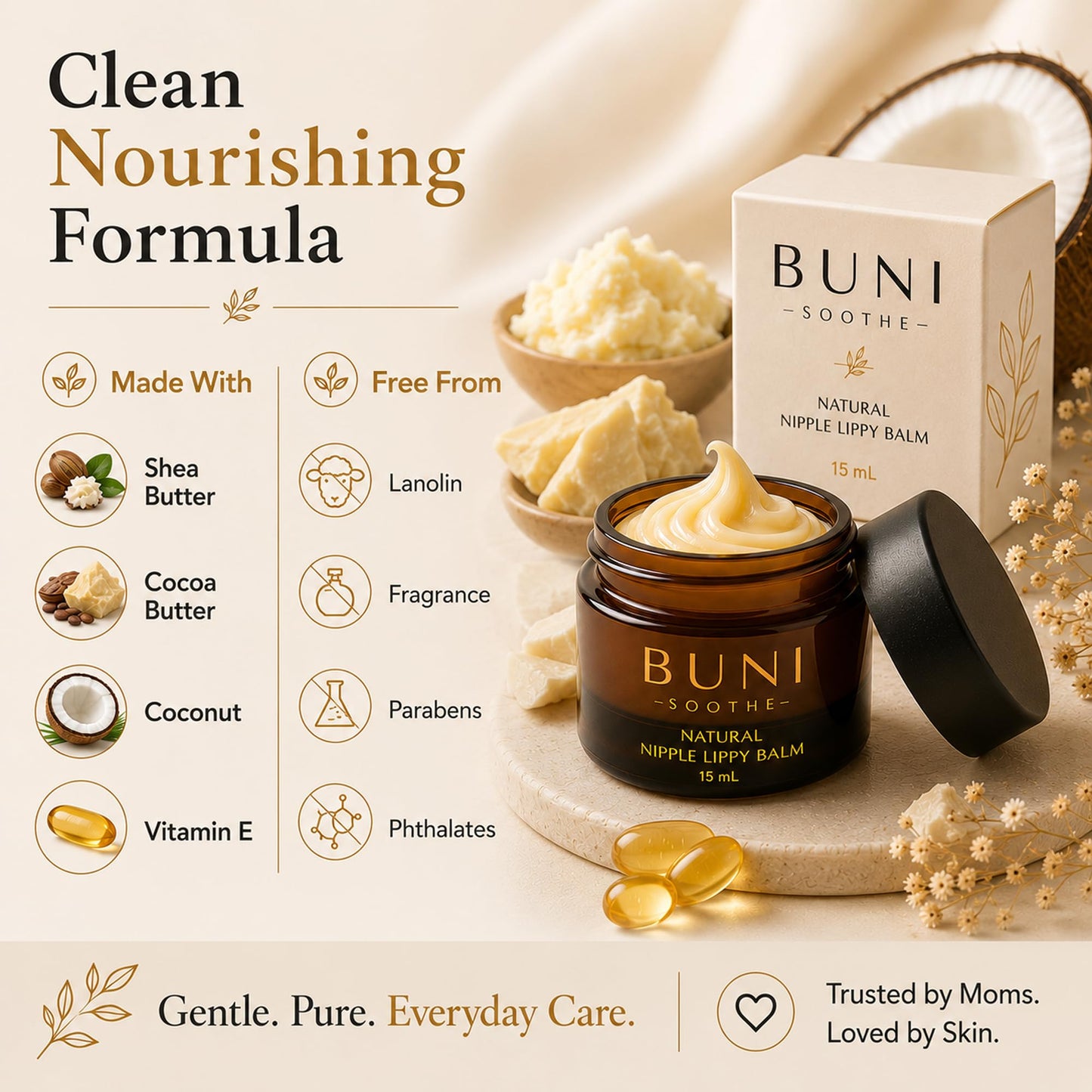 BUNI Nipple Cream & Lip Balm, Safe for Breastfeeding, Unscented (0.5 oz)