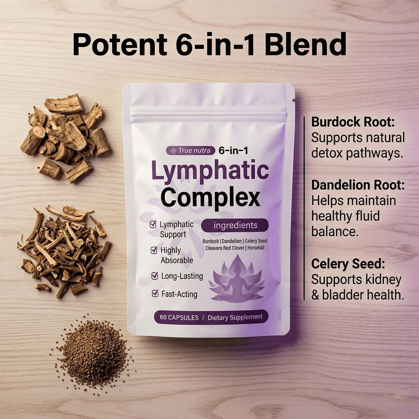 true nutra Lymphatic Complex，Lymphatic Complex，Natural Ingredients，60 Soft Capsules